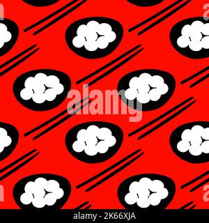 Motif sans couture avec boules de riz gluant sur fond rouge Illustration de Vecteur