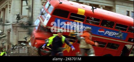 RED LONDON BUS CRASH SCÈNE, LE COEUR, 2003 Banque D'Images