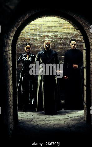 CARRIE-ANNE MOSS, LAURENCE FISHBURN, Keanu Reeves, The Matrix Reloaded, 2003 Banque D'Images