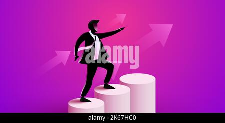 L'homme d'affaires se tient sur un tableau de plus en plus grand et montre la voie. Concept de leadership. Illustration vectorielle Illustration de Vecteur
