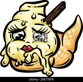 Caricature crème glacée Mascot logo personnage Vanilla Cone avec illustration Flake Illustration de Vecteur