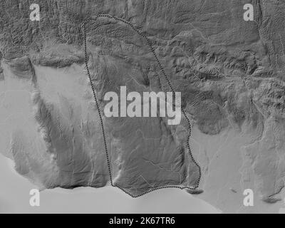 Manchester, paroisse de la Jamaïque. Carte d'altitude en niveaux de gris avec lacs et rivières Banque D'Images