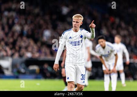 Copenhague, Danemark. 11th octobre 2022. Hakon Haraldsson (30) du FC Copenhague vu lors du match de la Ligue des champions de l'UEFA entre le FC Copenhague et Manchester City à Parken à Copenhague. (Crédit photo : Gonzales photo/Alamy Live News Banque D'Images