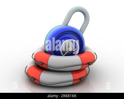 3D illustration concept de sécurité : cadenas fermé dans la ceinture de sécurité Banque D'Images