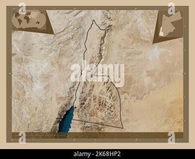 Aqaba, province de Jordanie. Carte satellite basse résolution. Cartes d'emplacement auxiliaire d'angle Banque D'Images