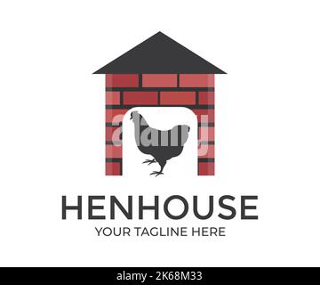 Henhouse, motif de ferme avicole à logo plat. Agriculture animale biologique, hennerie. Dessin vectoriel et illustration de ferme de poulet. Illustration de Vecteur