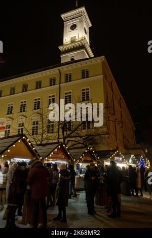 Lviv, Ukraine - 25 décembre 2021: salon de noël en centre-ville Banque D'Images