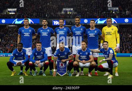 Les Rangers qui commencent à s'aligner pendant le match de l'UEFA Champions League Group A au stade Ibrox de Glasgow. Date de la photo: Mercredi 12 octobre 2022. Banque D'Images