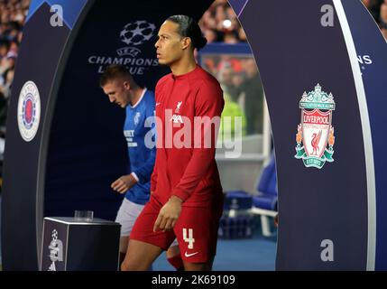 Virgile van Dijk de Liverpool lors du match de l'UEFA Champions League Group A au stade Ibrox de Glasgow. Date de la photo: Mercredi 12 octobre 2022. Banque D'Images