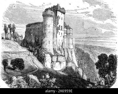 L'amélioration de la reproduction numérique, Château Chateau de Hollenfetz, Luxembourg, woodprint original du 19ème siècle e Banque D'Images