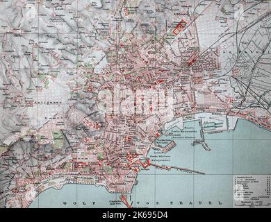 L'amélioration de la reproduction numérique, la carte de Naples, Naples, Italie, à partir de 1885, d'origine woodprint e 19e siècle Banque D'Images