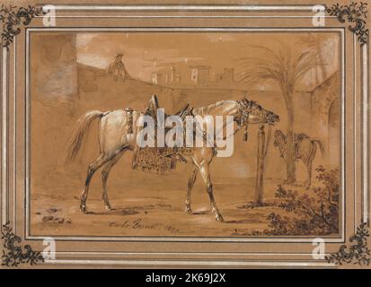 Cheval arabe attristée - dessin pastel par Carle Vernet, 1890 Banque D'Images