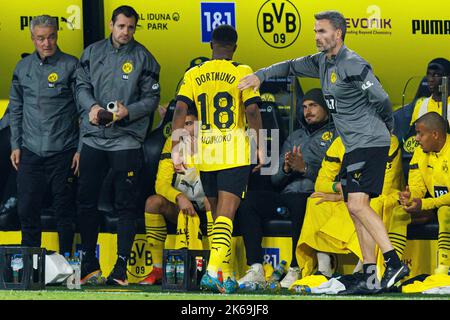 Dortmund, Allemagne. 17th septembre 2022. Firo : 10/08/2022, football, 1st ligue, 1st Bundesliga, Saison 2022/2023, BVB Borussia Dortmund - FC Bayern Munich Muenchen Youssoufa Moukoko (Borussia Dortmund) est substitué. Credit: dpa/Alay Live News Banque D'Images