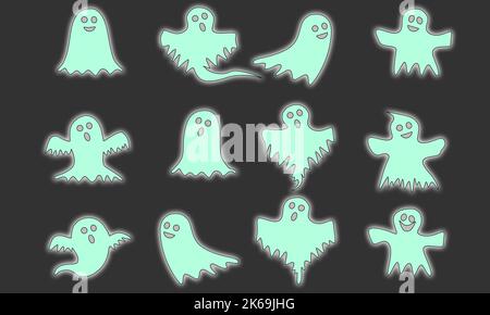 Halloween, fête d'Halloween, fantômes, bons fantômes, couleur blanche et fond neutre. Banque D'Images