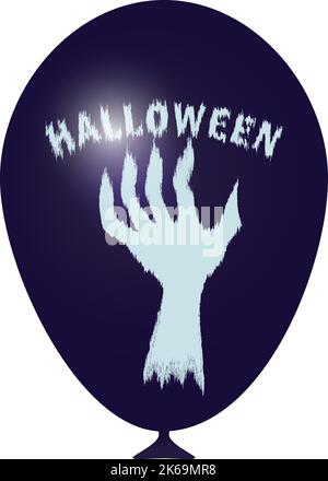 Un ballon pour Halloween. Boule violette réaliste avec inscription et texte, main sinistre. Illustration de Vecteur