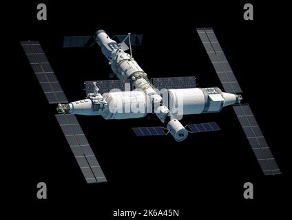 Station spatiale chinoise Tiangong 2022, vue complète. Banque D'Images