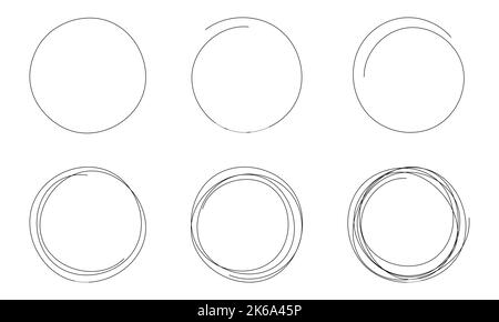 Ensemble d'esquisses de ligne de cercle avec dessin à la main. Motif artistique, gribouillage circulaire rond. Vecteur Illustration de Vecteur