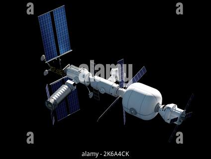 Concept de station spatiale Lunar Gateway, vue complète. Banque D'Images