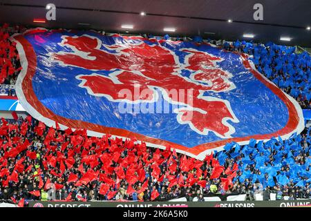 Glasgow, Royaume-Uni. 12th octobre 2022. Dans le deuxième match des étapes de groupe de la Ligue des Champions, entre ces deux équipes Rangers FC jouent Liverpool FC à Ibrox, stade de base des Rangers à Glasgow. Le premier match entre ces deux équipes de la Ligue des Champions, Liverpool, a gagné 2 - 0. Crédit : Findlay/Alay Live News Banque D'Images