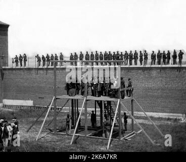 Les conspirateurs d'assassinat de Lincoln sur les jalles en 1865. Banque D'Images
