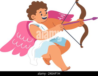 Ange Cupidon avec ailes et arc de tir flèche Illustration de Vecteur