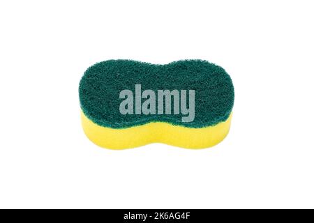 Éponge à vaisselle nettoyant à récurer détergent à récurer ustensile abrasif doux isolé blanc Banque D'Images