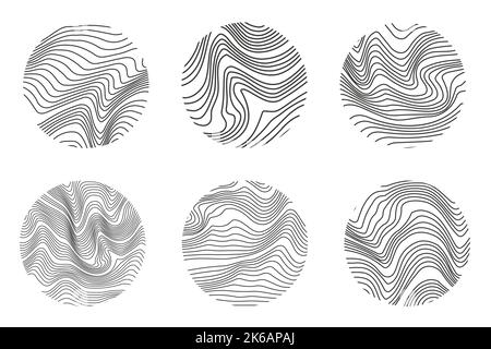 Texture du bois avec lignes topographiques. Ondulations organiques motifs ondulés. Ensemble de bagues d'arbre. Illustration de l'effet vectoriel. Illustration de Vecteur