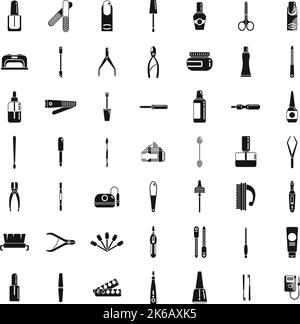 Equipement pour icônes de manucure définir un vecteur simple. Pédicure pour ongles. Art Care Illustration de Vecteur