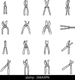 Les icônes de sécateur définissent le vecteur de contour. Coupe agricole. Ferme de jardin Illustration de Vecteur