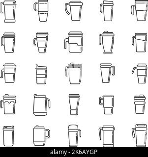 Les icônes Thermo CUP définissent le vecteur de contour. Tasse à café. Bouchez les boissons Illustration de Vecteur