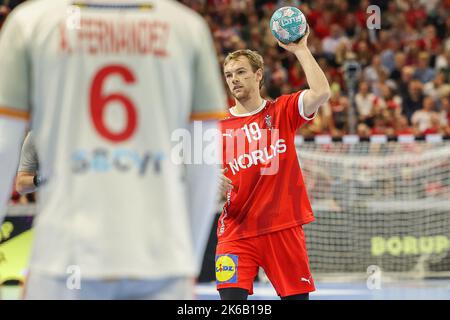 Copenhague, Danemark. 12th octobre 2022. Mathias Gidsel (19) du Danemark vu lors du match de handball de la coupe Euro de l'EHF entre le Danemark et l'Espagne à la Royal Arena de Copenhague. (Crédit photo : Gonzales photo/Alamy Live News Banque D'Images