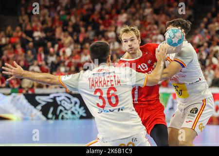 Copenhague, Danemark. 12th octobre 2022. Mathias Gidsel (19) du Danemark vu lors du match de handball de la coupe Euro de l'EHF entre le Danemark et l'Espagne à la Royal Arena de Copenhague. (Crédit photo : Gonzales photo/Alamy Live News Banque D'Images