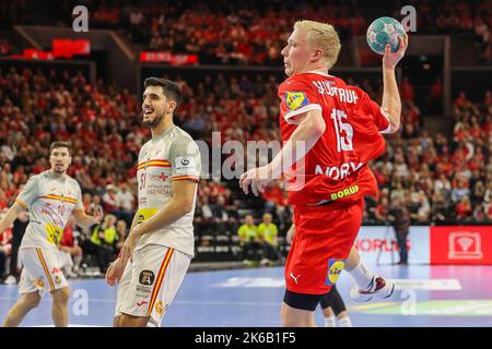 Copenhague, Danemark. 12th octobre 2022. Magnus Saugstrup (15) du Danemark vu lors du match de handball de la coupe Euro EHF entre le Danemark et l'Espagne à la Royal Arena de Copenhague. (Crédit photo : Gonzales photo/Alamy Live News Banque D'Images