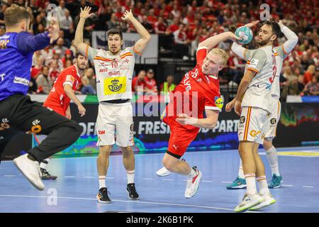 Copenhague, Danemark. 12th octobre 2022. Magnus Saugstrup (15) du Danemark vu lors du match de handball de la coupe Euro EHF entre le Danemark et l'Espagne à la Royal Arena de Copenhague. (Crédit photo : Gonzales photo/Alamy Live News Banque D'Images