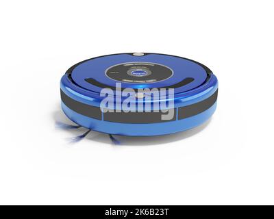 3D illustration de l'aspirateur robot bleu sur fond blanc avec ombre Banque D'Images