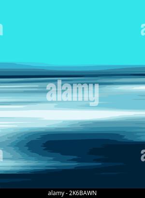 Résumé Illustration d'art de paysage avec la mer, l'océan, le ciel et le vecteur horizon - couleurs bleues Illustration de Vecteur