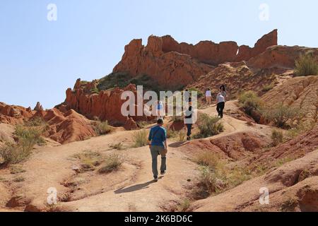 Skazka (conte de fées) Canyon, Tosor, Terskey Ala-Too Range, Tien Shan montagnes, région d'Issyk Kul, Kirghizistan, Asie centrale Banque D'Images