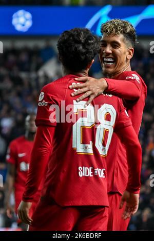 Glasgow, Angleterre . 12th octobre 2022. Liverpool célèbre le but 3rd lors du match de groupe de la Ligue des champions de la mens entre Rangers et Liverpool au stade Ibrox, Glasgow (Karl W Newton/SPP) Credit: SPP Sport Press photo. /Alamy Live News Banque D'Images