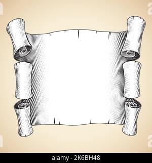 Illustration de la grande banderole en forme de plaque à gratter gravée avec remplissage blanc isolée sur un fond blanc Illustration de Vecteur