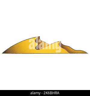 Illustration de la plaque à rebuts gravée Illustration de dunes avec remplissage jaune isolé sur un fond blanc Illustration de Vecteur