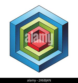 Illustration des formes cubiques gravées de planches à gratter avec remplissage coloré isolé sur un fond blanc Illustration de Vecteur