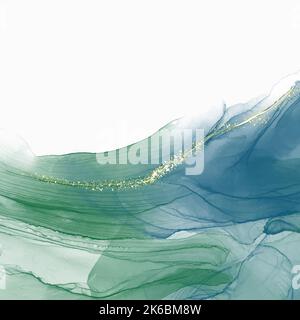 Alcool encre abstrait texture design fond vert couleur texture dorée Illustration de Vecteur
