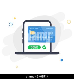 Paiements mobiles. Paiement par carte de débit ou de crédit, concept commercial. Illustration vectorielle plate d'une carte de crédit. Concept de paiement en ligne Illustration de Vecteur