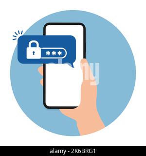Bouton de notification de déverrouillage de téléphone mobile et vecteur de notification de champ de mot de passe, concept d'alerte de sécurité de smartphone, accès personnel, autorisation utilisateur Illustration de Vecteur