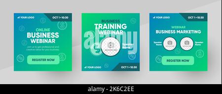 Modèle de publication sur les médias sociaux du webinaire de formation en marketing d'entreprise. Arrière-plan et illustration pour la conception de bannières de médias sociaux avec un emplacement pour une image dans le vecteur. Illustration de Vecteur