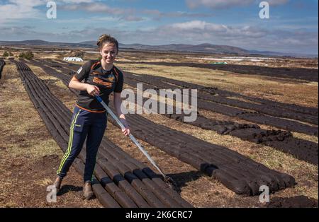 Bangor Erris, comté de Mayo, Irlande, 4-16-2020. Marquage de la pelouse découpée à la machine en Irlande du Nord-Ouest Banque D'Images