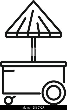 Vecteur de contour de l'icône du chariot pour hot dog. Nourriture sur pied. Marché des magasins Illustration de Vecteur