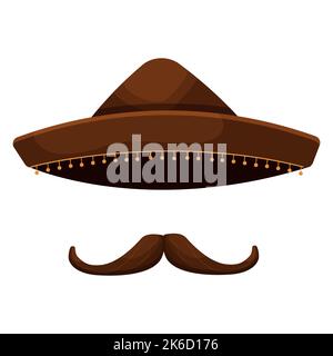 Drôle de mexique moustache dans le style de dessin animé isolé sur fond blanc,. Illustration vectorielle Illustration de Vecteur