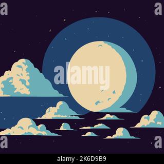 Une conception vectorielle de la lune dans les nuages Illustration de Vecteur