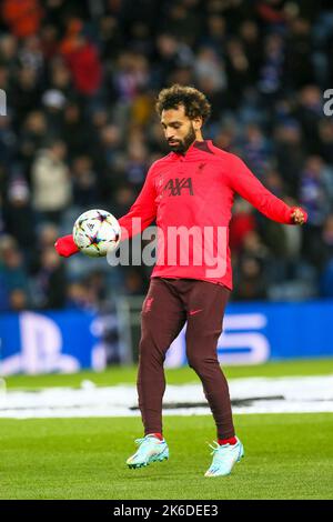 Mo Salah, joueur international de football égyptien, joue comme un avant-poste pour le Liverpool FC, l'équipe de première ligue anglaise. Banque D'Images